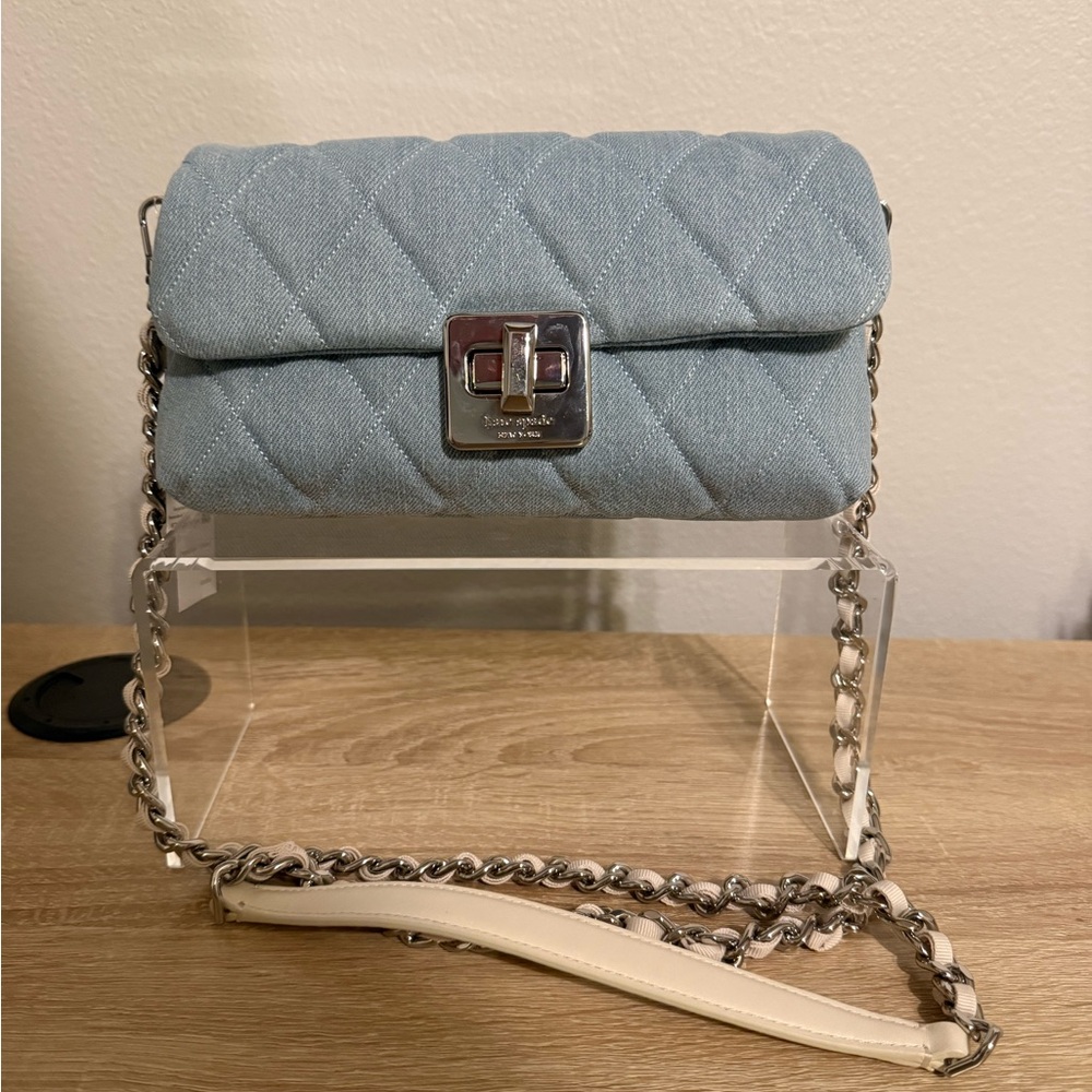 Kate Spade NWT Light Blue Quilted Crossbody Bag with Chain Strap